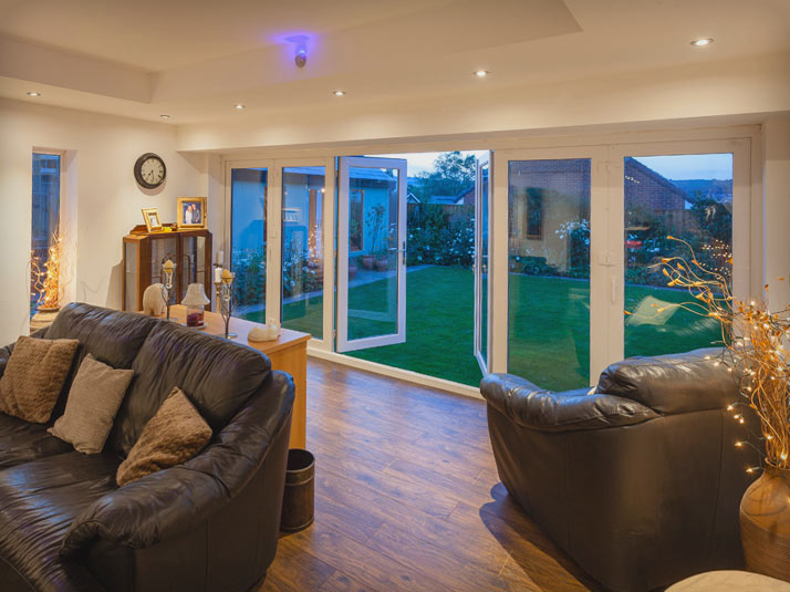 Living room with French doors opening to the garden